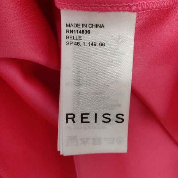 Reiss Belle Laser Cutout Blouse Size 4 Coral Pink Rose Keyhole Long Sleeve Top - Picture 10 of 12